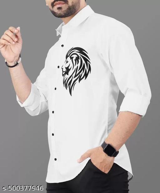 Lion White Club Wear Printed Cotton Shirt - lolfashion