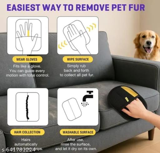 Pet Hair Remover Glove – Gentle Grooming & Shedding Glove for Dogs & Cats Reusable |Pet Hair Remover Tool for Clothing, Couch, Carpet, Cat Grooming Gloves|{Pack -1} - Zalgea