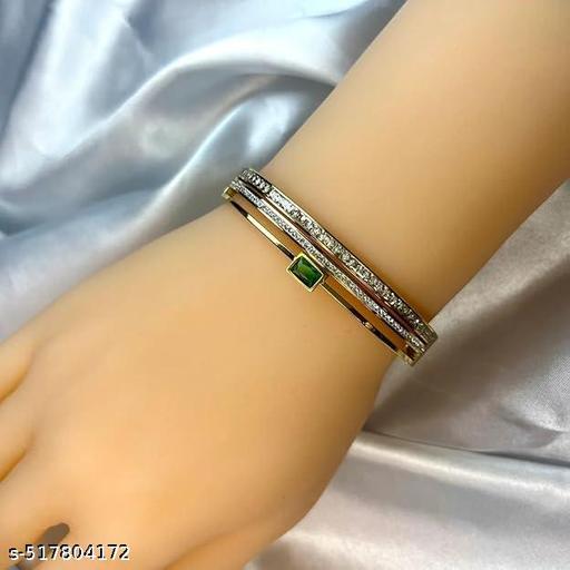  Akhilo.com Waterproof 18K Gold-Plated Demi-Fine Green Stone & White Cubic Zirconia Studded Anti Tarnish Bracelet | High Grade Stainless Steel Gold Bracelet for daily use and Office wear | Gold  - Akhilo.com