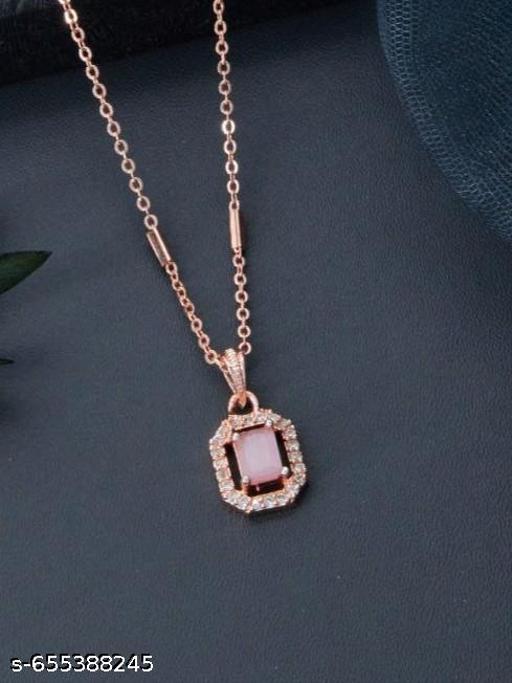 Rose Gold Bar-Chain Necklace with Square Pink Tourmaline Pendant For Girls and Women  - Zalgea