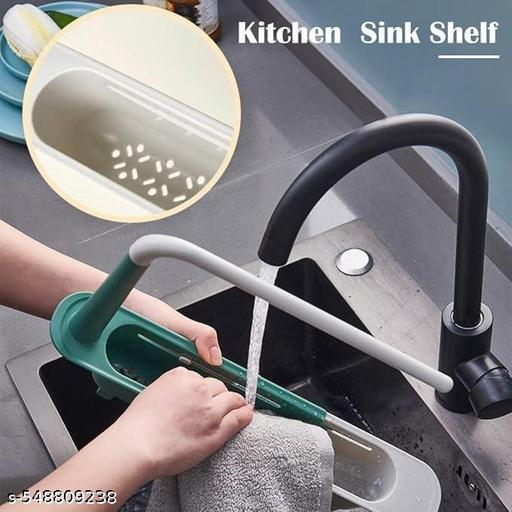 VKPSN Multipurpose Plastic Long Sink Shelf | Adjustable Kitchen Rack Organizer - Triffystore 