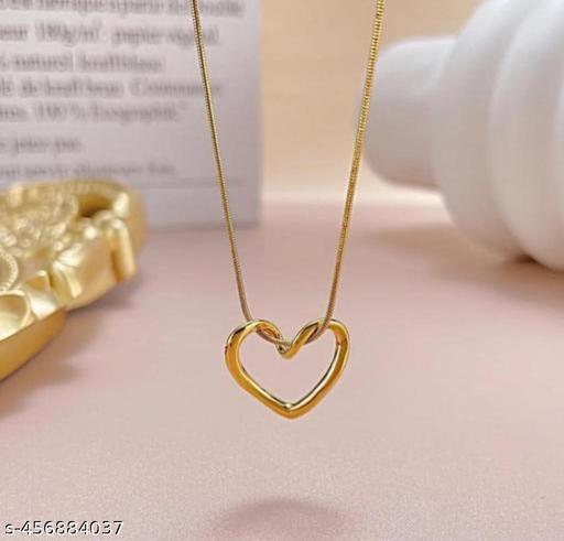 Gold Heart Shap Necklace Chain Fancy Micro Gold Plated Pendent Set For Girls And Women. Premium Stainless Steel Heart With Bow Pendant Necklace For Girls Gold-plated Plated Alloy, Stainless Steel Choker Pack Of 1 - Zalgea