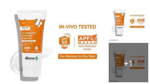 The Derma Co.1% Hyaluronic Sunscreen SPF 50 Aqua Gel, PA++++, Lightweight, No white-cast for Broad Spectrum & Blue Light Protection for Oily, Dry, Acne-prone Skin - 30g