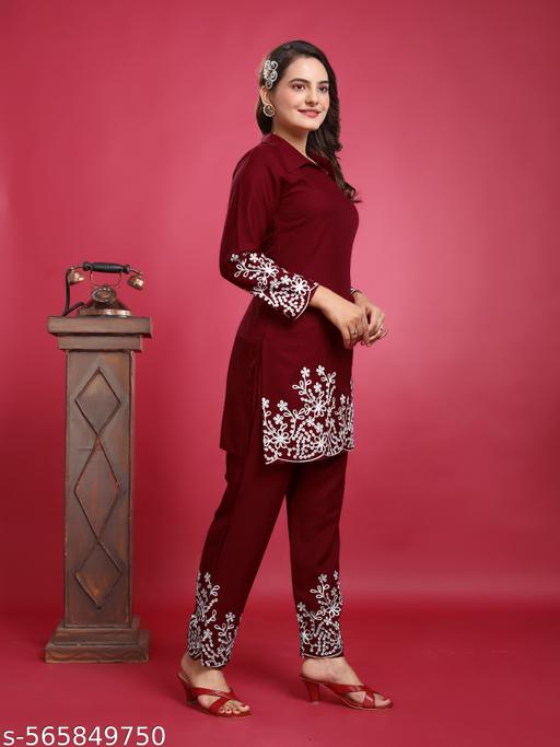 Co ord set women and girl embroidery work rayon febric  - Lavish drop