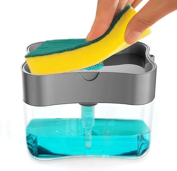 2-in-1 Liquid Soap Dispenser on Countertop with Sponge Holder - Zalgea