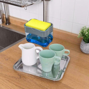 2-in-1 Liquid Soap Dispenser on Countertop with Sponge Holder - Zalgea
