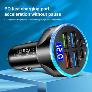 Multi-Port Fast Car Charger for 12V/24V Vehicles – 4-USB Smart Adapter - Zalgea