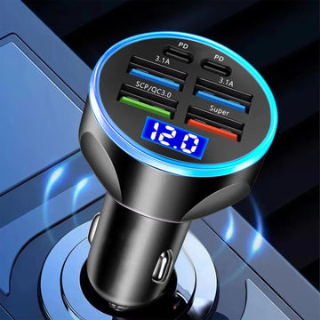 Multi-Port Fast Car Charger for 12V/24V Vehicles – 4-USB Smart Adapter - Zalgea