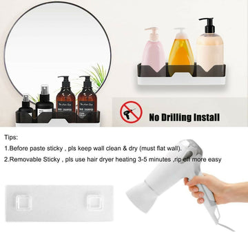 Adhesive Storage Rack, Wall Mounted Plastic Shelf Organizer for Bathroom (pack of 1) - Zalgea