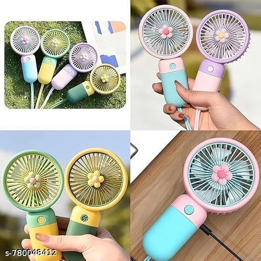 Mini Fan USB Rechargeable Handheld 3 Speed Portable Small Fan with Desktop Phone Holder Base (Multicolor) PACK OF 2 - Centro-Gallery