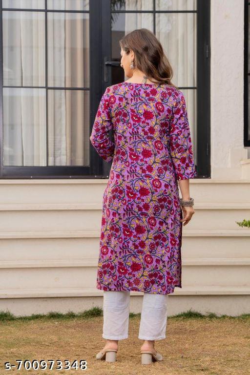 RANGA BILLA FASHION Women Purple Floral Printed Straight Kurti - Lavish drop