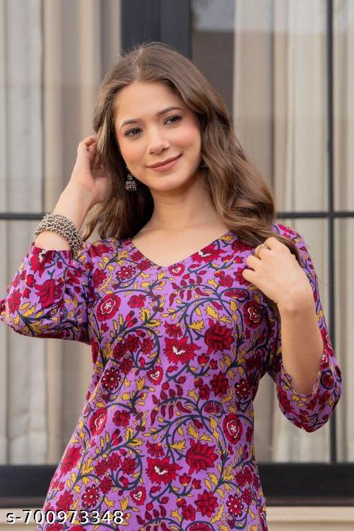 RANGA BILLA FASHION Women Purple Floral Printed Straight Kurti - Lavish drop