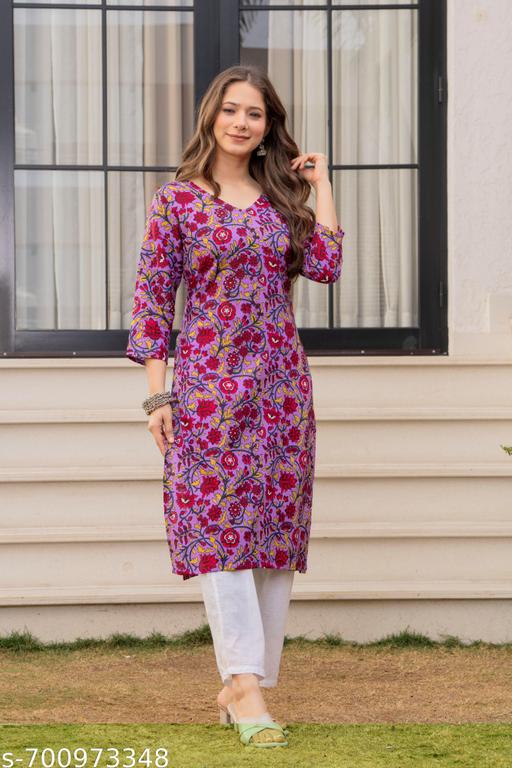 RANGA BILLA FASHION Women Purple Floral Printed Straight Kurti - Lavish drop