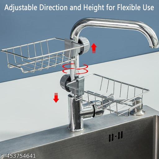Kitchen Sink Caddy Organizer Over Faucet Sponge Holder, Stainless Steel Heavy Duty Thickening Hanging Faucet Drain Rack for Scrubbers, Soap, Bathroom, Detachable No Suction Cup  - Minaro