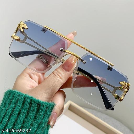 Rimless Sunglasses For Men & Women Square Fashion Shades Tinted Lens Metal Frameless Rectangle Sunglass UV400 Protection - MODIVA MART