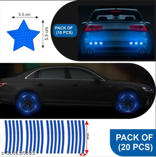 PACK BLUE STAR 10 PCS & RIM RETRO 20 PCS Sign Safety Reflective Decal Tape Waterproof (BLUE) - lolfashion
