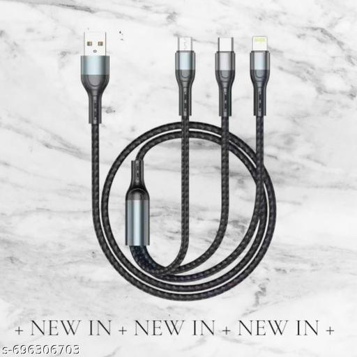 Data Transfer 60W 3-in-1 Multi Fast Charging Cable – 3A Nylon Braided 1.5M Cable with Type-C & Micro USB for iPhonee, iPad, Samsungg, , , , ,Vivoo, Xiomii, Redmii, Pocoo, Oppoo Android & Car Charging (Black) - Khan's Hub