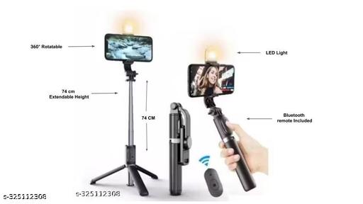 R1S 73.66cm Extendable 3 in 1 Selfie Stick Tripod with Bluetooth Remote Included and Rotatable - Khan's Hub