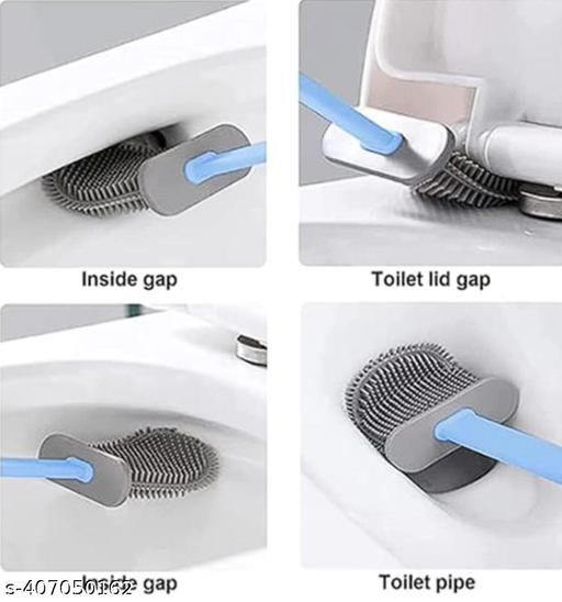 Toilet Brush | Silicone Toilet Cleaning Brush | Toilet Cleaning Brush | Silicon Toilet Brush with Slim Holder | for Western and Indian Toilets | No-Slip Long Handle Soft Silicone Bristles | Multicolor | Pack of 2 – (COLOR MAY VARY AS PER STOCK) | - Triffystore 