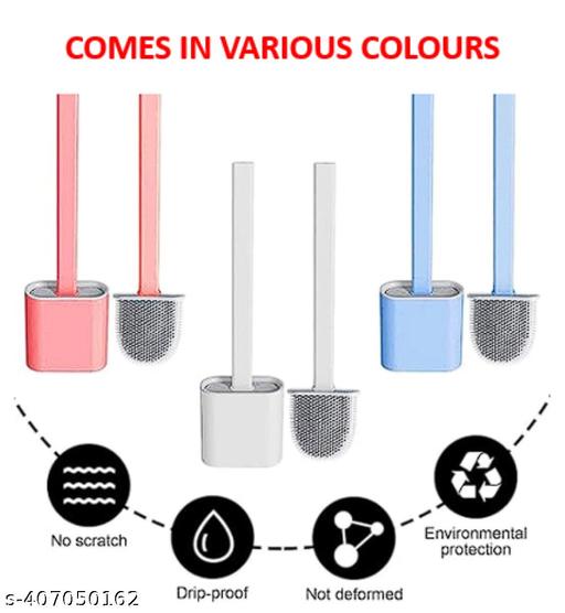 Toilet Brush | Silicone Toilet Cleaning Brush | Toilet Cleaning Brush | Silicon Toilet Brush with Slim Holder | for Western and Indian Toilets | No-Slip Long Handle Soft Silicone Bristles | Multicolor | Pack of 2 – (COLOR MAY VARY AS PER STOCK) | - Triffystore 