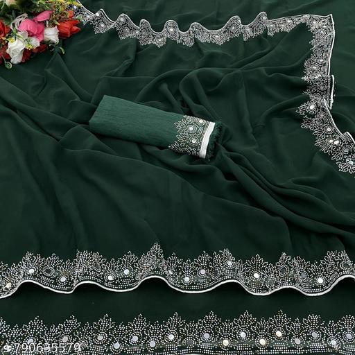 Modern Dark Green Designer Saree Ethnic Fashion Saree with Stone Work Detailing - Khan's Hub