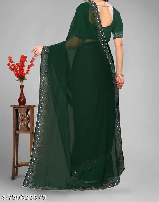 Modern Dark Green Designer Saree Ethnic Fashion Saree with Stone Work Detailing - Khan's Hub