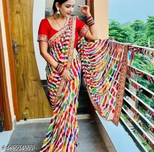 Bandhani saree with blouse,soft and pure georgette saree,desiger saree, banarsi saree,festive saree, bollywood saree - Khan's Hub
