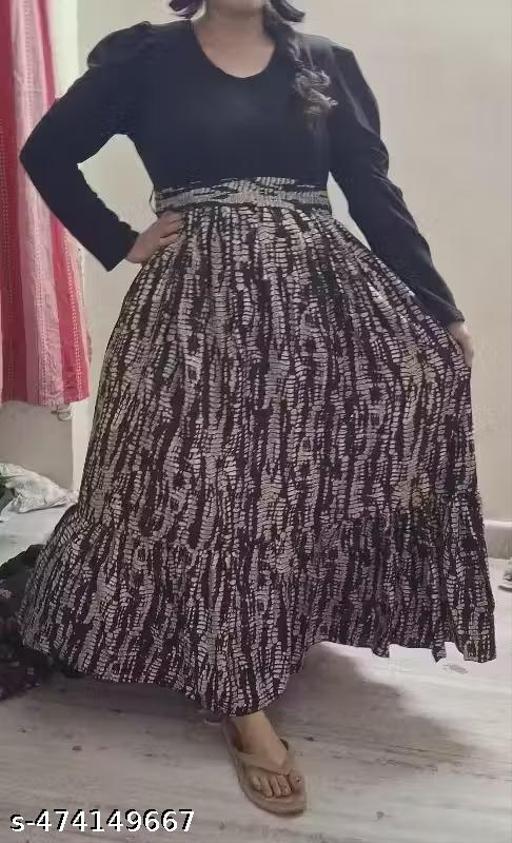 Clasi Women's Autumn Dress With Bow Tie Belt, Leaf & Floral Patchwork A-Line Skirt Maxi Women Outfit - Khan's Hub