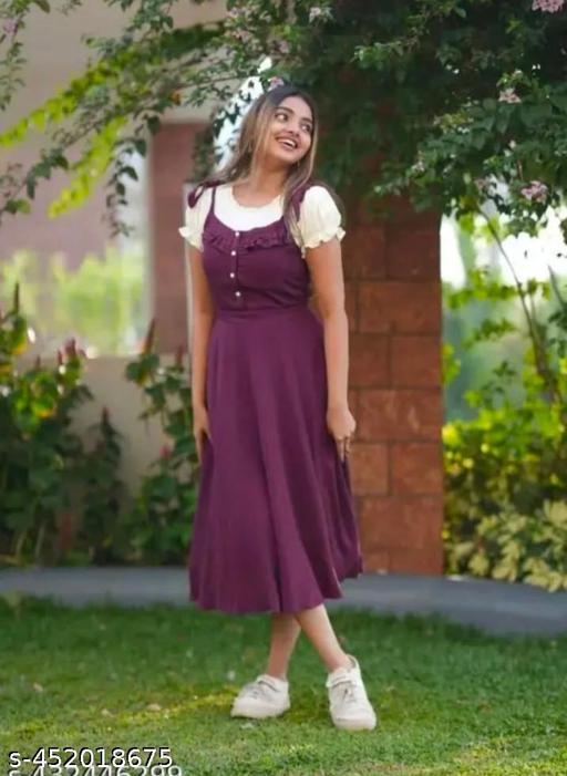 Women's Wine color dungaree Dress WhiteTop Dress For Girl Classic Rayon Dungaree dress Women Casual Solid Shoulder Dungaree Dress - Khan's Hub