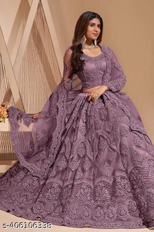 Women's Net Embridred //semistitched// Lehenga choli with dupatta // blouse unstitched with inner // Wdding lehenga // Designer Lehenga. - Khan's Hub