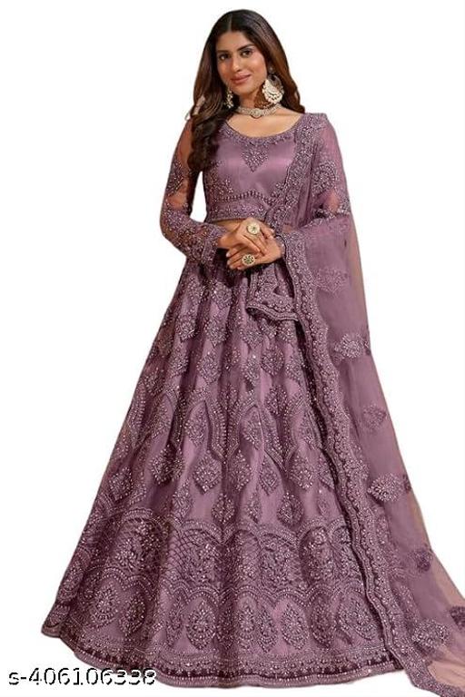 Women's Net Embridred //semistitched// Lehenga choli with dupatta // blouse unstitched with inner // Wdding lehenga // Designer Lehenga. - Khan's Hub