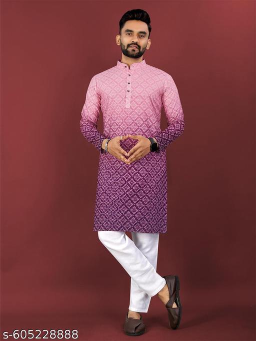 Men's Printed Rayon Kurta – Crochet Work - Khan's Hub