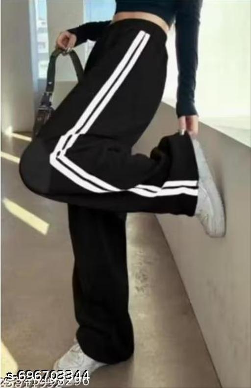 Stylish dark black side white patti summer fabric pocket pants/trousers for Girls - Khan's Hub