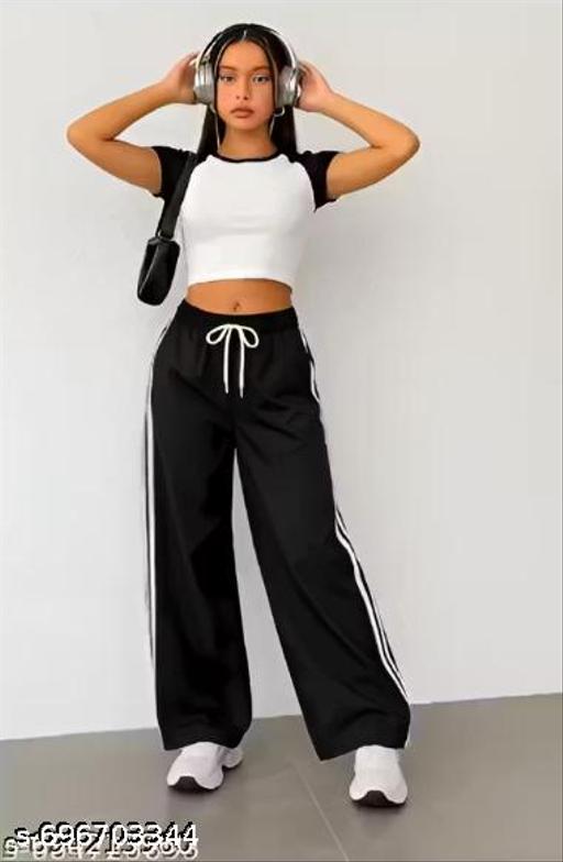 Stylish dark black side white patti summer fabric pocket pants/trousers for Girls - Khan's Hub