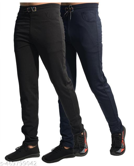 Men's Black & Blue Straight Fit Lycra Combo of 2 Track pants For Daily Wear - Khan's Hub