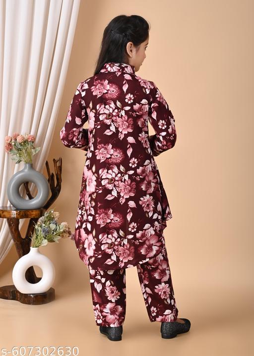 KIDS GIRL TOP AND BOTTOM SET  MAYROON 0.2 - Khan's Hub