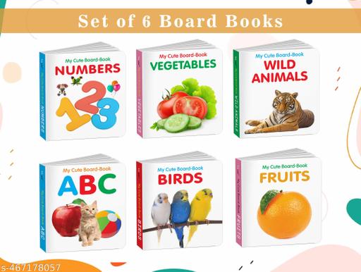 All-in-One Learning Board Book Set for Children – ABC, Numbers, Fruits, Vegetables, Wild Animals, Birds | Educational Picture Books for Toddlers, Baby board books | Pack of 6 books - Khan's Hub