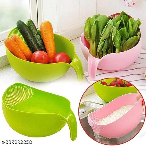 Water Strainer or Washer Bowl for Rice Vegetable & Fruits (Rice Bowl, Pack of 1, Green, Plastic) - Khan's Hub