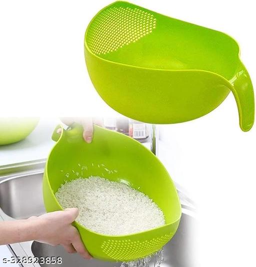 Water Strainer or Washer Bowl for Rice Vegetable & Fruits (Rice Bowl, Pack of 1, Green, Plastic) - Khan's Hub