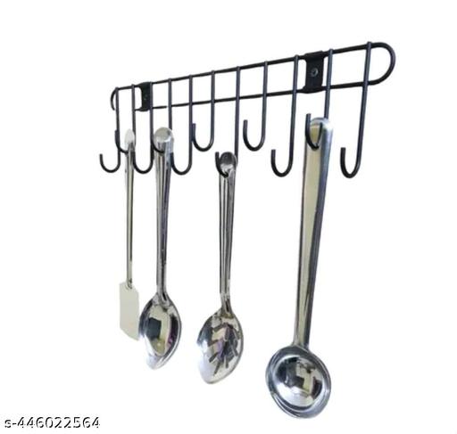 Black Powder Coated Laddle Hook Rail for Kitchen Hanging, Ladle Cradle Hook Rail 11 (Pack of 1) Can Also be used in Bathroom. - Khan's Hub