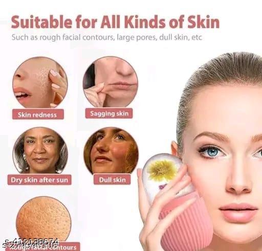 [Combo Offer...Offer..] (Pack of 2) Ice Roller & Ice Cube Trey, Facial Ice Roller For Massage Face , Ice Cube Trey Silicon Material And count of 37 Slote - Khan's Hub