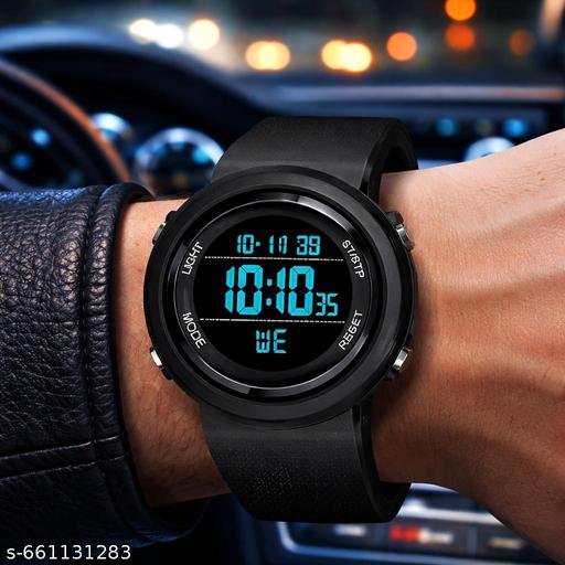 Men’s Digital Sports Watch for Boys & Men | Stylish Black Silicone Strap Wrist Watch | LED Backlight, Alarm, Stopwatch, Date & Day Display | Water Resistant Casual & Trendy Watch for Daily Wear, Gym & Outdoor Use - Khan's Hub