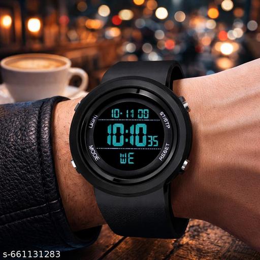 Men’s Digital Sports Watch for Boys & Men | Stylish Black Silicone Strap Wrist Watch | LED Backlight, Alarm, Stopwatch, Date & Day Display | Water Resistant Casual & Trendy Watch for Daily Wear, Gym & Outdoor Use - Khan's Hub