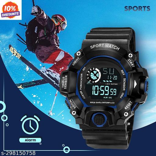 Digital Dial Black Solid Design Strap Multi Functional with Backlight Sports Watch for Men & Boy - Khan's Hub
