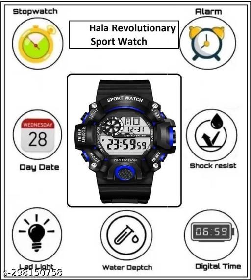 Digital Dial Black Solid Design Strap Multi Functional with Backlight Sports Watch for Men & Boy - Khan's Hub