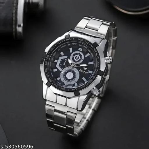 BLACK DAIL NEW DESIGNER ROUND STIANLESS STEEL SILVER ADJUSTABLE CHAIN Analog Watch - For Men - Khan's Hub