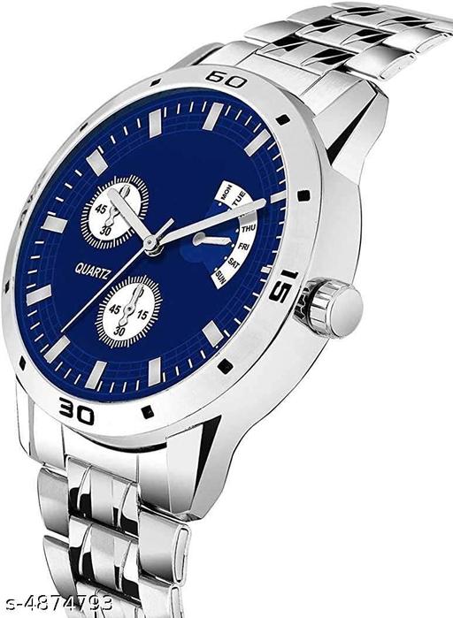 Ultimate Trio: 3-in-1 Premium Analog Watch Combo Set for Men | Stainless Steel Silver Chain Watches | Best Gift I Black,Blue, White Dials - Khan's Hub