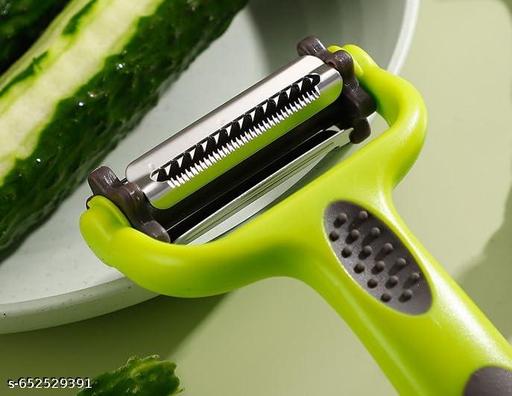 3 in 1 Rotary Multi-Functional Peeler, Suitable for Vegetable and Fruit, with Serrated Blade + Straight Julian Stainless Steel, Anti-Slip Handle Design, Slicer Kitchen - Kitkart