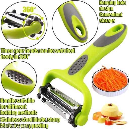 3 in 1 Rotary Multi-Functional Peeler, Suitable for Vegetable and Fruit, with Serrated Blade + Straight Julian Stainless Steel, Anti-Slip Handle Design, Slicer Kitchen - Kitkart