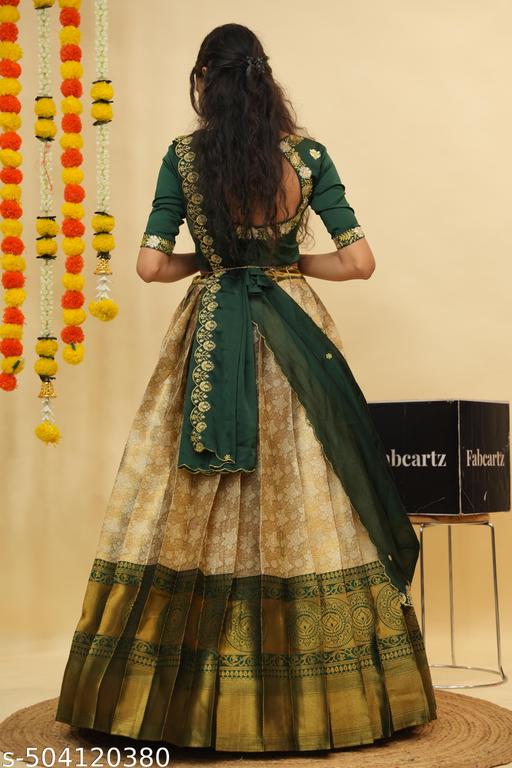 Beautiful Semistitch Half Saree with Woven Design & Rangoli Embroidery Dupatta For Women - Anuloria 